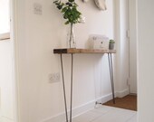 Narrow console table with hairpin legs, FREE DELIVERY wooden rustic hallway table.