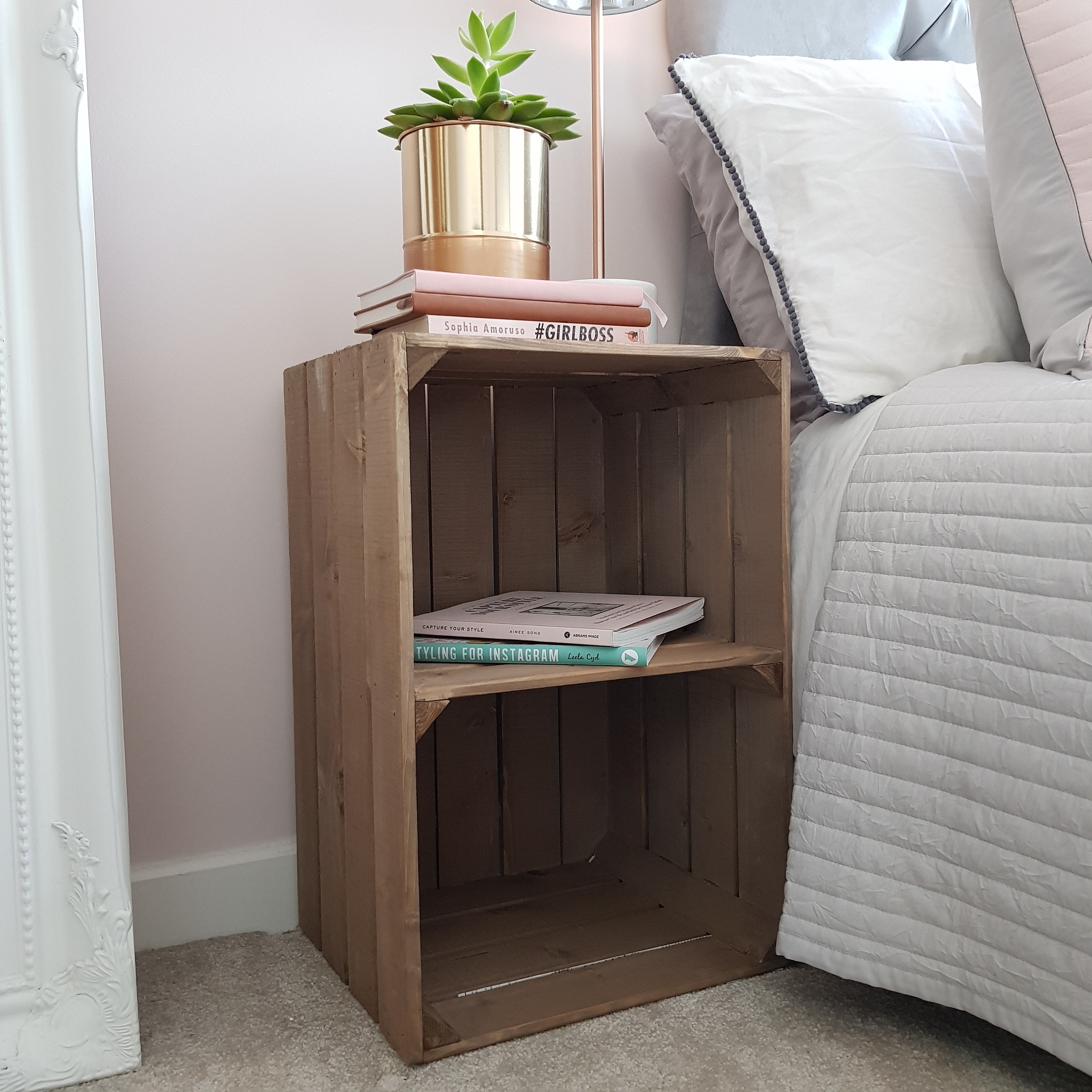 Bedside Table Rustic Wooden Bedside Crate Vintage Style Nightstand Farmhouse Shelf Country Cottage Decor. 2 Colour Options Etsy