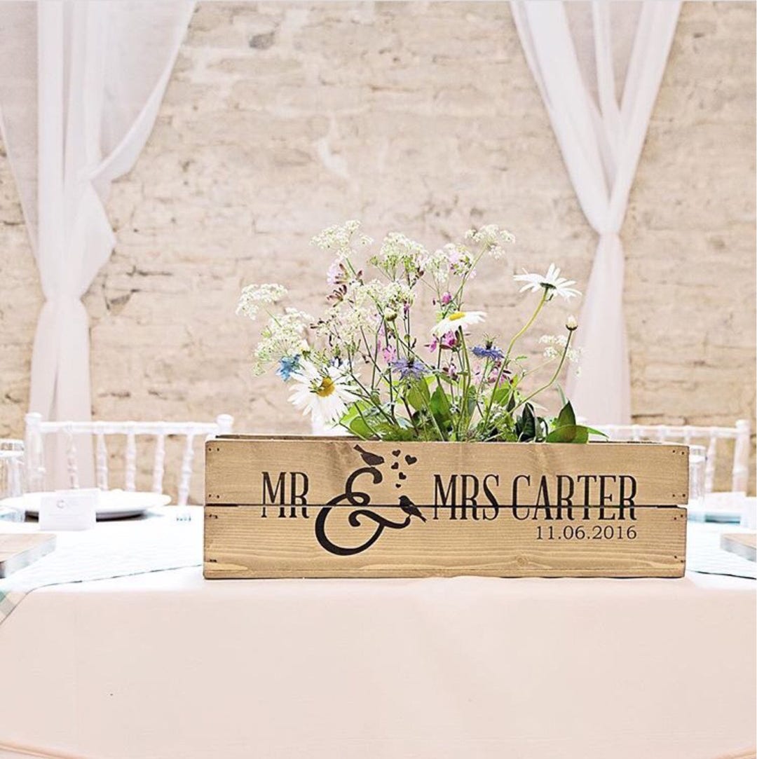 Personalised Wedding Table Centrepiece Rustic Wooden Wedding Crate ...