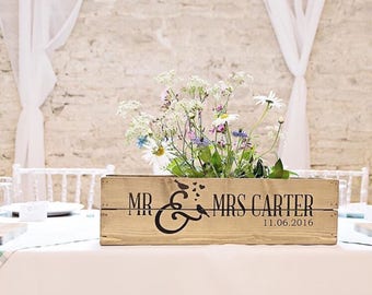 Personalised Wedding Table Centrepiece Rustic Wooden Wedding Crate Wedding Gift Flower Box Top Table Decor Barn Woodland wedding engagement