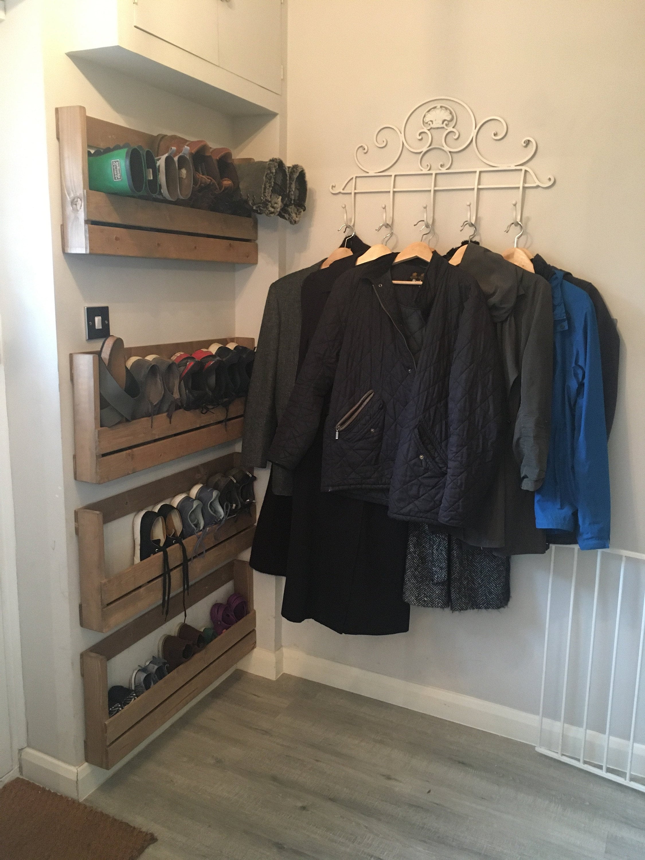 Shoe rack Wall mounted rustic wooden Etsy