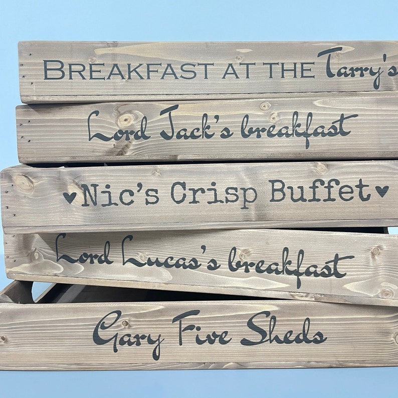 Personalised Rustic Wooden Tray, Gift, handmade wooden apple crate tea tray, serving tray, breakfast tray or garden seedling tray, image 8