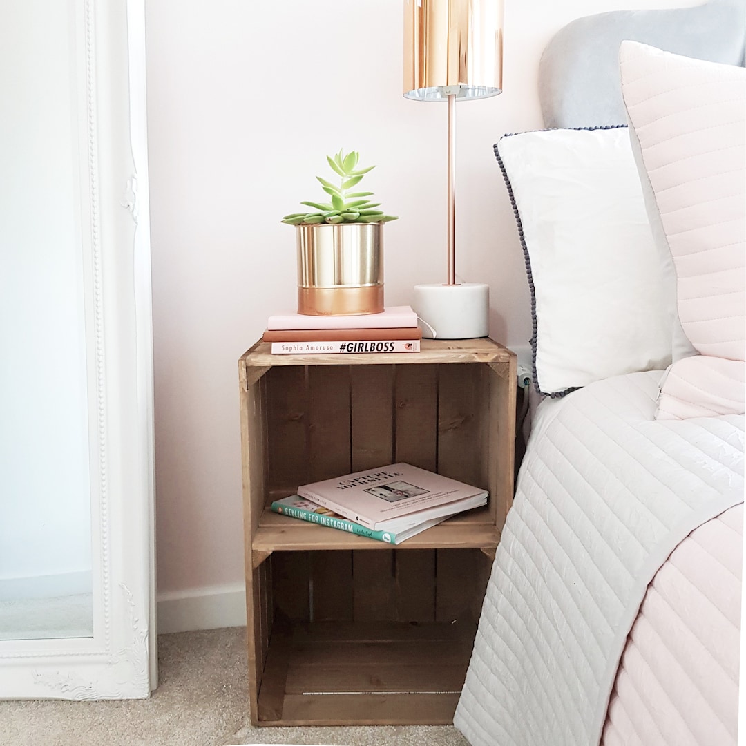 Wooden box bedside table deals