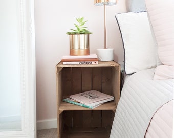 Bedside Table, Rustic Wooden bedside Crate, Vintage Style nightstand, Farmhouse Shelf, Country Cottage Decor. 2 Colour options