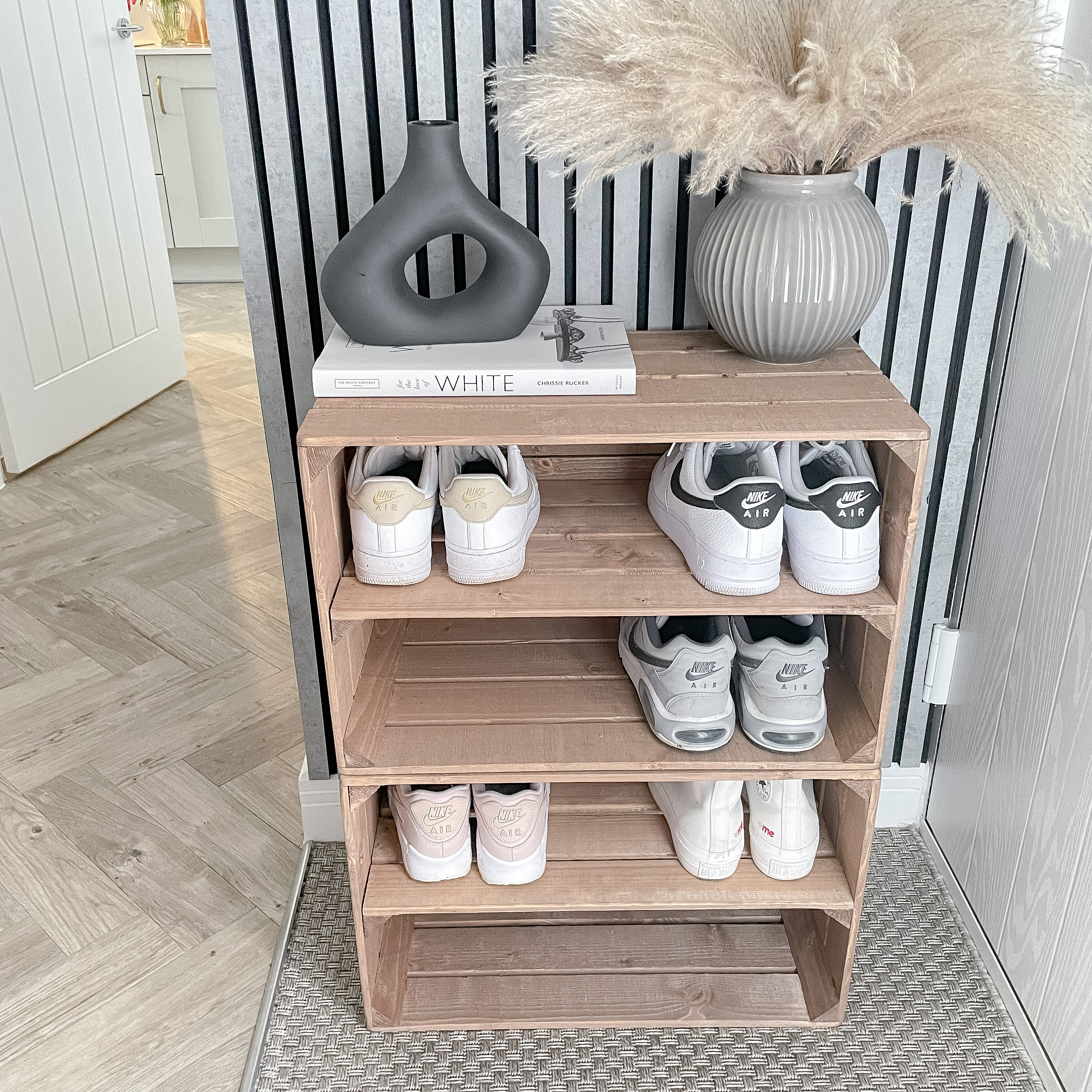 Tall SHOE RACK Various Sizes, Wooden Rustic Apple Crate Shoe Rack, Narrow  and Tall Shoe Storage Extra Depth 