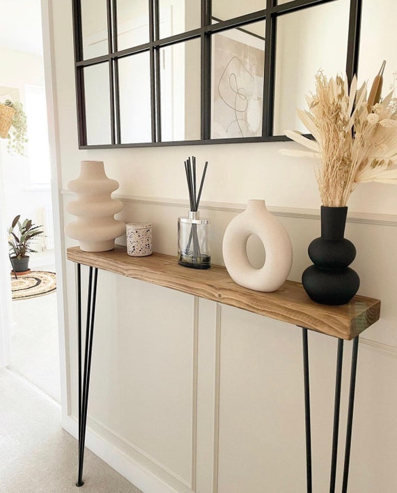 Narrow Console Table With Hairpin Legs, Wooden Rustic Hallway Table,  Radiator Shelf / Cover, Free Delivery 