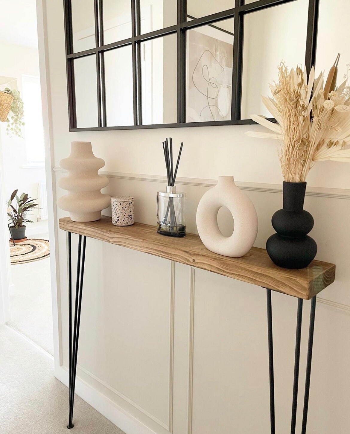 Narrow Console Table With Hairpin Legs Wooden Rustic Hallway