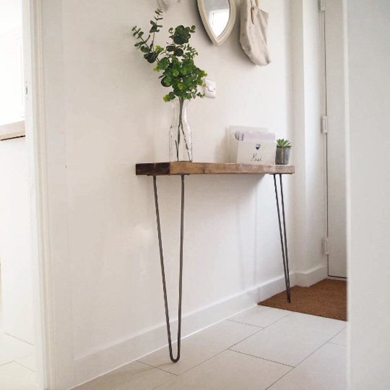 Narrow console table with hairpin legs, wooden rustic hallway table, radiator shelf / cover, Free delivery image 9