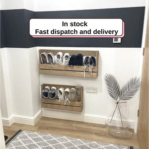 Shoe rack - Wall mounted - rustic - wooden - lightweight- shoe storage solution - in stock - fast dispatch