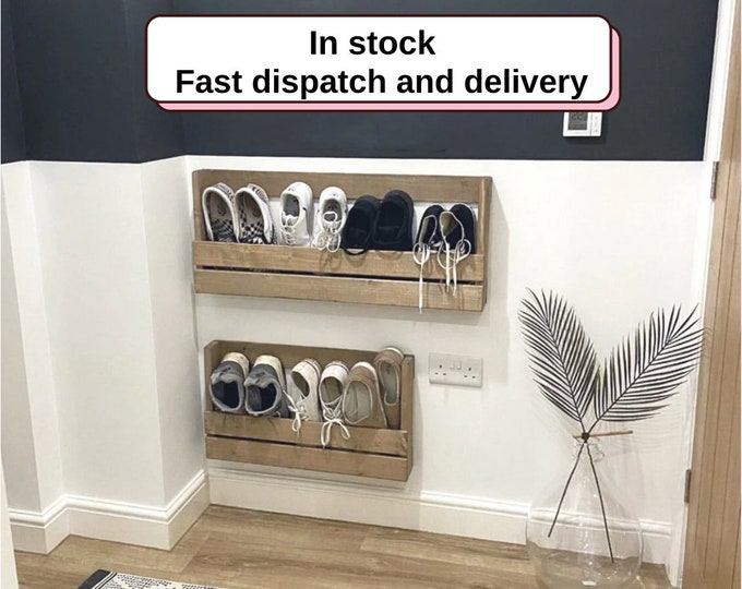 New Wood Wall Mounted Shoe Rack Storage Etsy UK