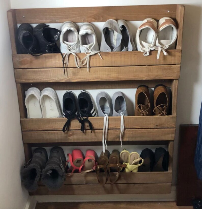 Shoe Rack Wall Mounted Rustic Wooden Lightweight Shoe Etsy UK