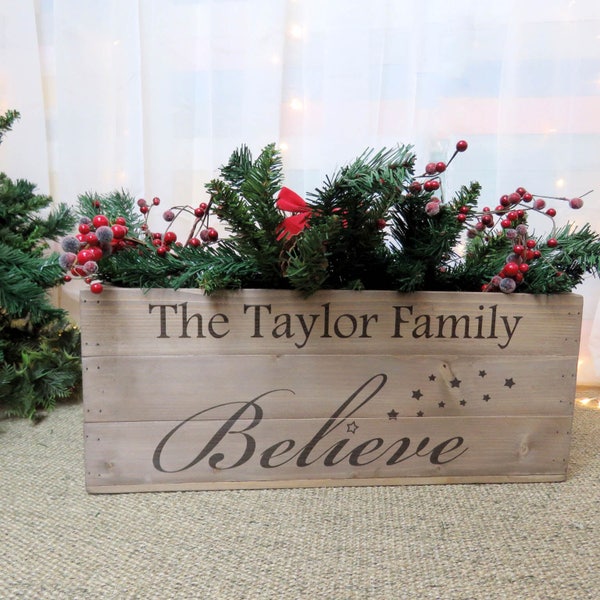 Personalised Family Christmas Eve Box, Large Family Wooden Xmas Crate Rustic Vintage Style Christmas Crate
