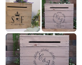 Personalised Rustic Wooden Wedding Card Post Box 2 DESIGNS Vintage Wedding Card Box Card Crate Mail Box