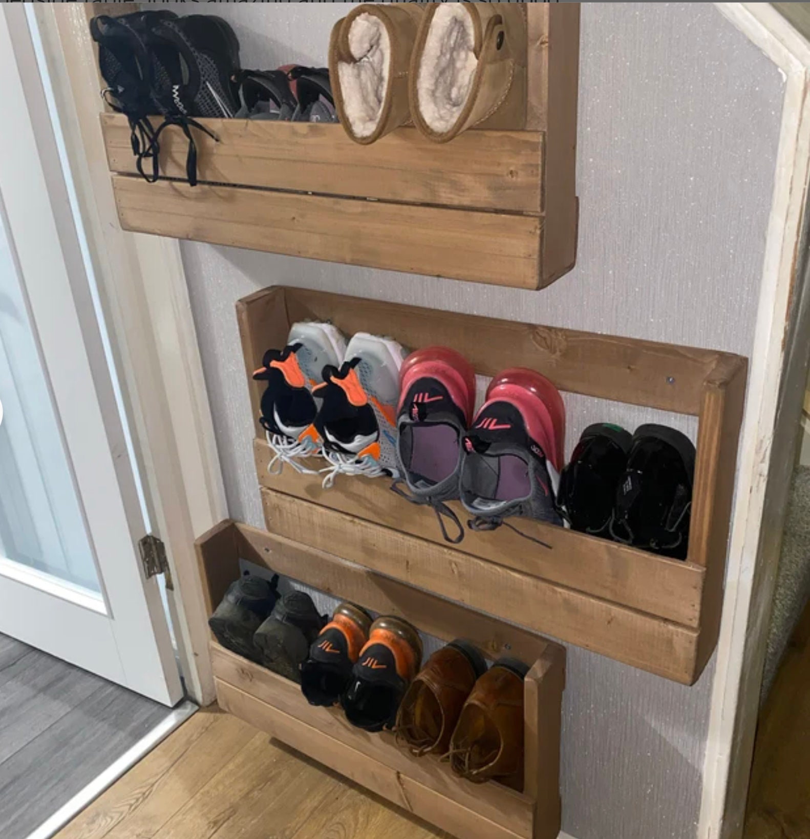 Shoe Rack Wall Mounted Rustic Wooden Lightweight Shoe Storage Solution in  Stock Fast Dispatch 