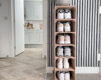 Tall SHOE RACK - Various sizes, wooden rustic apple crate shoe rack, narrow and tall shoe storage - extra depth