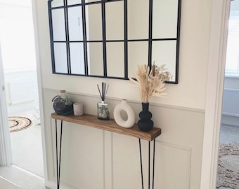 Narrow console table with hairpin legs, wooden rustic hallway table, radiator shelf / cover, Free delivery