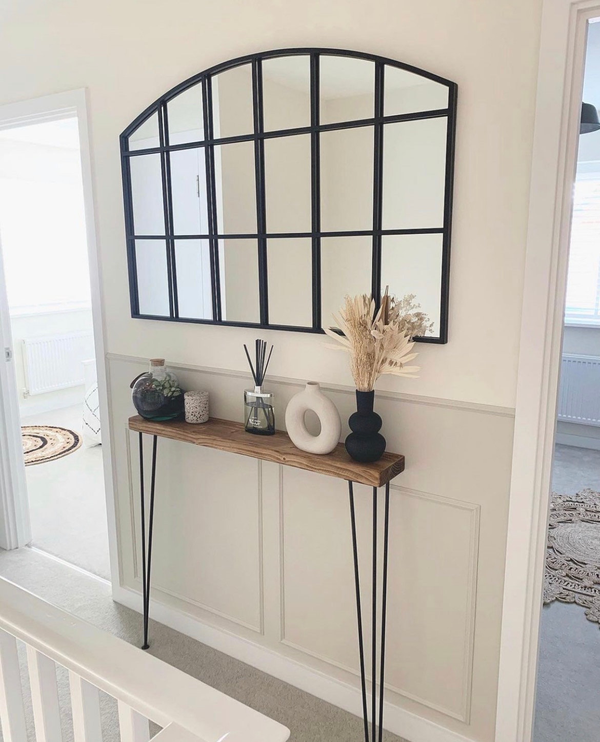 Narrow Console Table With Hairpin Legs, Wooden Rustic Hallway