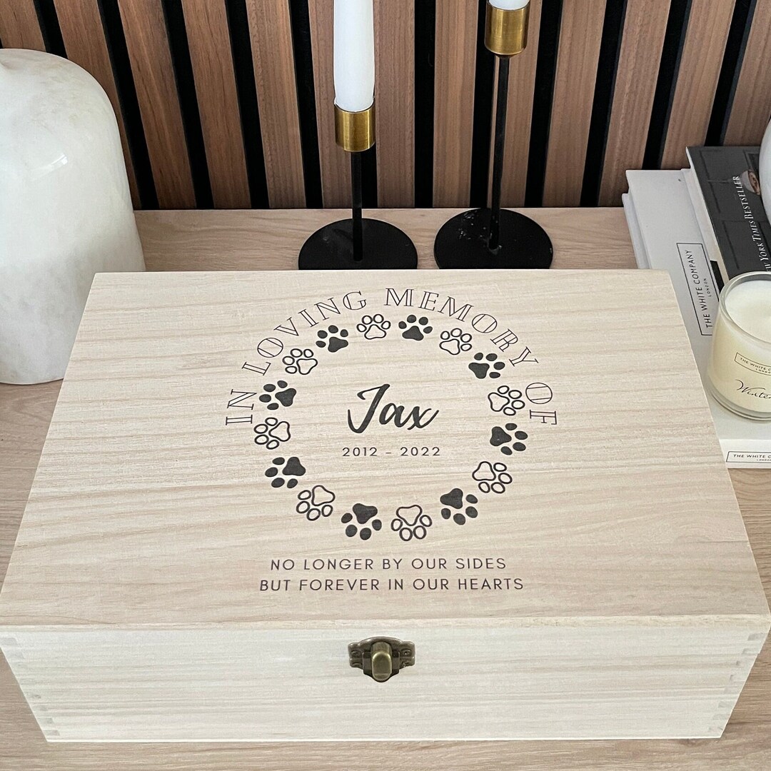 Pet Memory Box, Personalised Dog or Cat Bereavement Gift, Wooden Pet