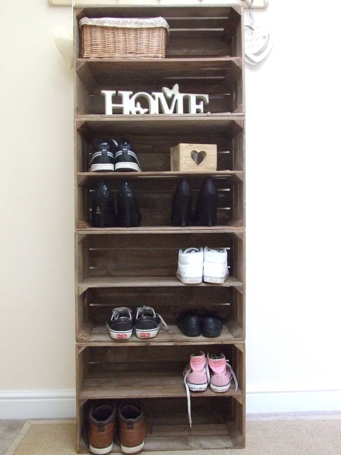 Tall SHOE RACK Various Sizes, Wooden Rustic Apple Crate Shoe Rack, Narrow  and Tall Shoe Storage Extra Depth -  Norway