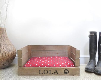 Personalised Wooden Pet Bed Dog Cat Bed Apple Crate Handmade Shabby Chic Small Pet Bed, Free Delivery Uk