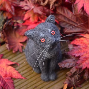 Needle felted toy Halloween Black Cat with red eyes, Small wool toy Black Cat, Handmade Wool Sculpture by Homaaxel image 1