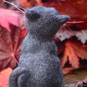 Needle felted toy Halloween Black Cat with red eyes, Small wool toy Black Cat, Handmade Wool Sculpture by Homaaxel image 6