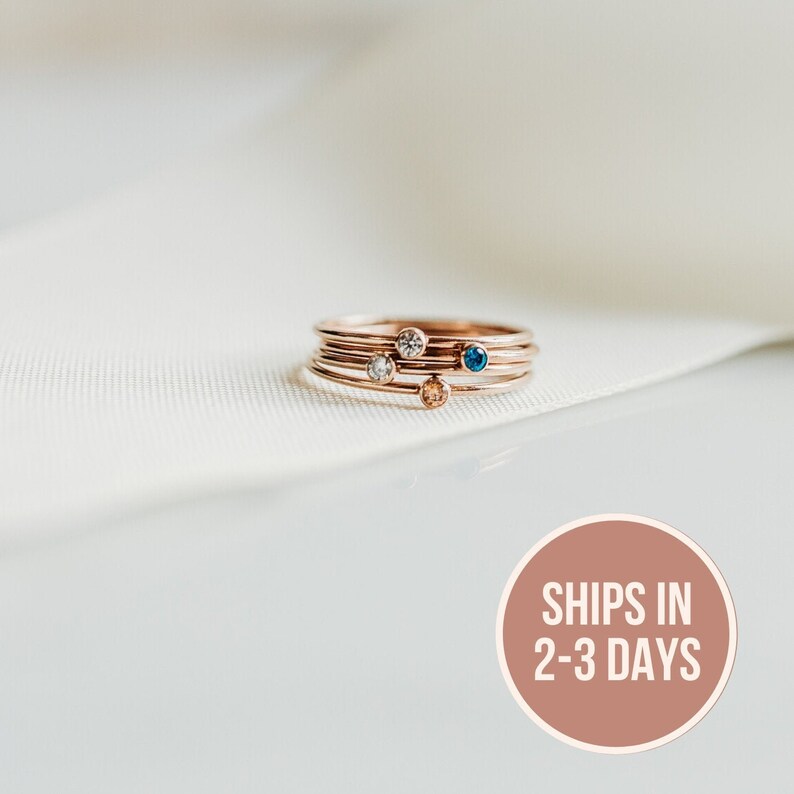 Rose Gold Birthstone Ring Stackable Birthstone Ring New Mom Etsy