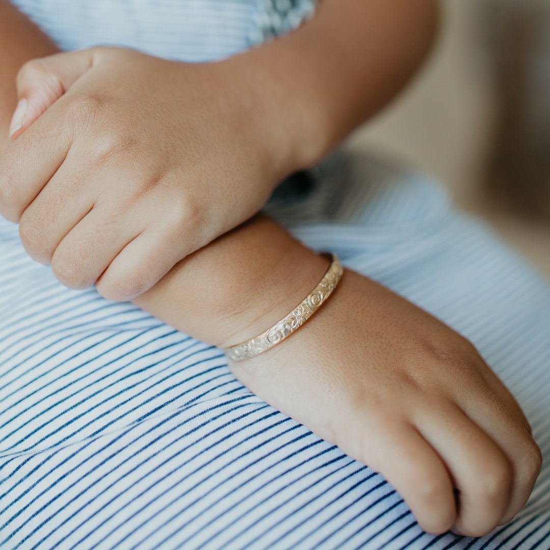 Personalized Little Girl Floral Gold Bracelet Personalized Etsy