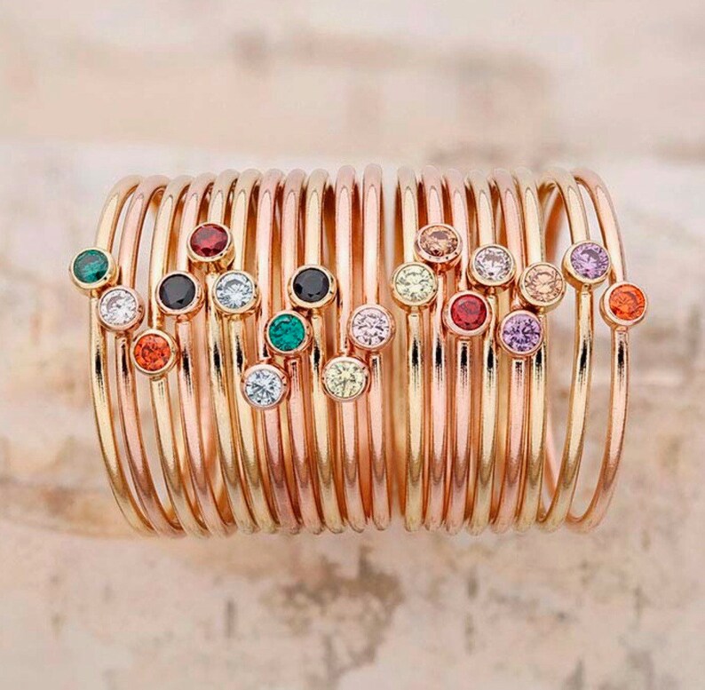 Rose Gold Birthstone Ring Stackable Birthstone Ring New Mom Etsy