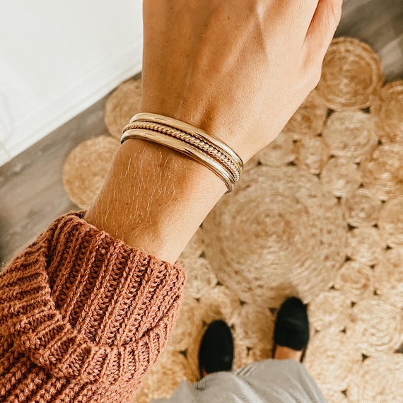 The September Gold Stack Personalized Bracelet Bangle Stack of