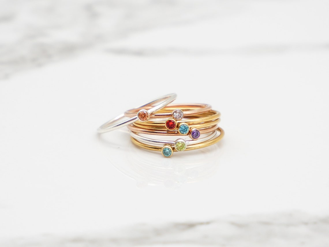 Rose Gold Birthstone Ring Stackable Birthstone Ring New Mom Etsy