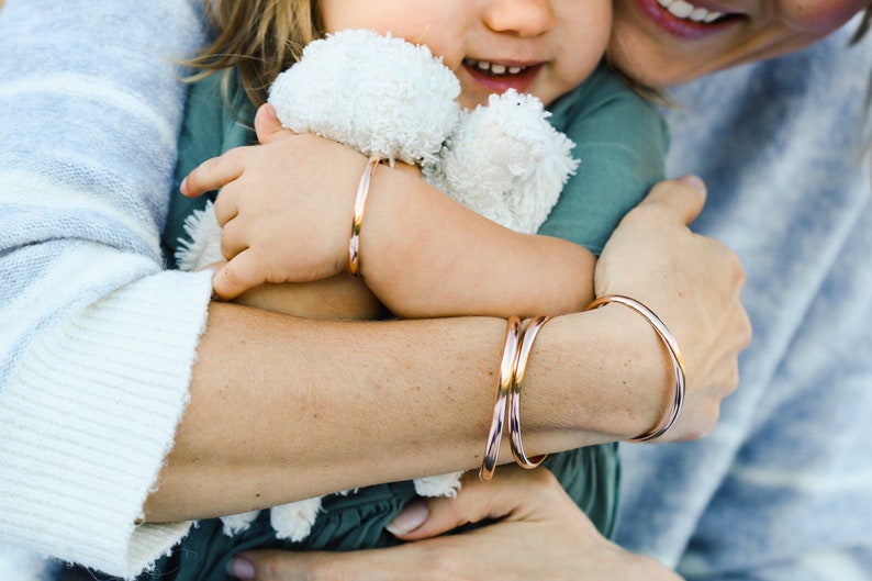 Rose Gold Engraved Mother and Baby Bracelet Set, Mom and Baby Gift, Baby Bracelet, Matching Bracelets, Gift for Mom, Engraved With Name image 1