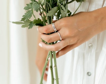 Silver Flat Beaded Stacking Ring, Gold Statement Stackable Ring, Rose Gold Stacking Rings, Dainty Thin Rings, Thumb Ring, Ring Stack