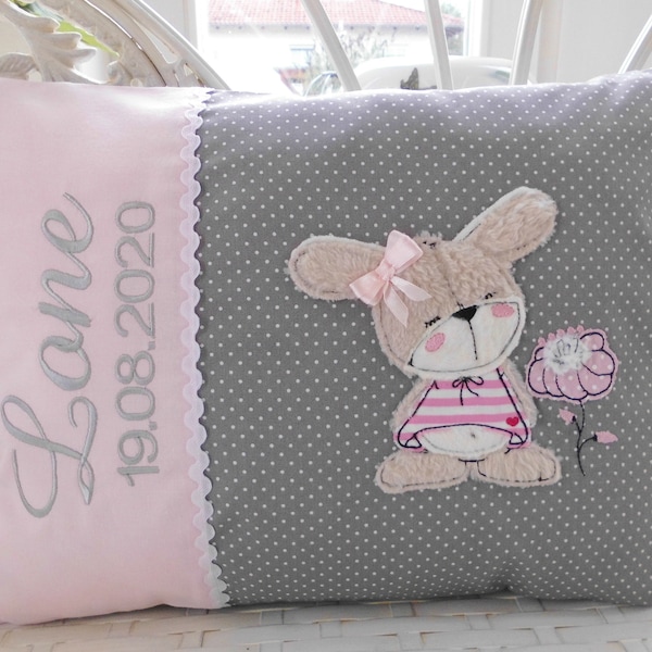 Namenskissen,Kuschelkissen,Hase Mümmel,Mädchen,Personalisiert,Geburt,Taufe,