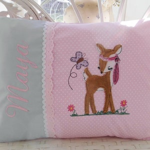Children's name pillow, fawn, cuddly pillow, personalized, birth baptism, birthday