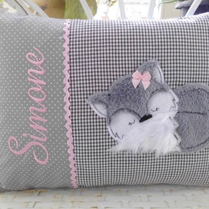 Children&#39;s name pillow girl, fox, cuddly pillow, personalized, birth baptism, birthday