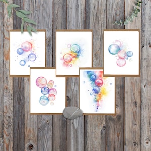 Colección Bubblesss 1 Tarjetas de felicitación en blanco con impresión de acuarela para cualquier ocasión