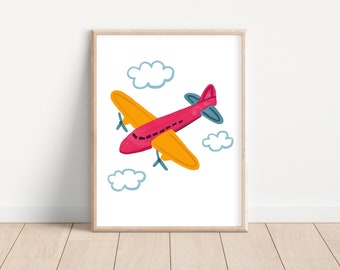 Airplane Kids Print, Cute Propeller Illustration, Wall Decor for Nursery, Toddlers and Pre-Schoolers