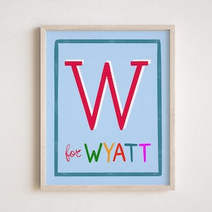 Stampa personalizzata con nome in blu o verde per bambini, stampa artistica con nome personalizzato, poster con nome neutro per cameretta e camera da letto