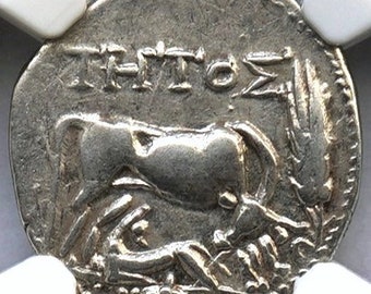 3°-1° secolo a.C. Antica Illiria Antica Mucca e Vitello da latte Moneta greca dracma d&#39;argento, regali regalo per gli uomini Rare monete autenticate