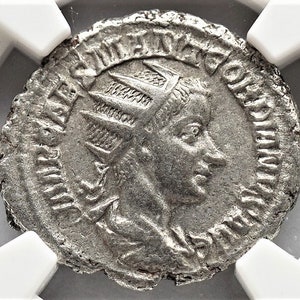 238-244 AD Ancient Imperial Rome, Emperor Gordian III Authenticated Silver Antique Roman Coin, Gift Gifts for Men Rare Authentic Coins