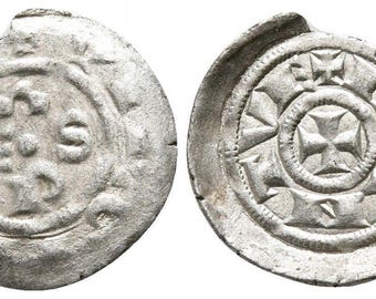 1200-1350 AD Medieval Italy, Crusader Knights Cross, Antique Silver Italian Coin of the Middle Ages, Gifts Rare Artifact Collectible Coins