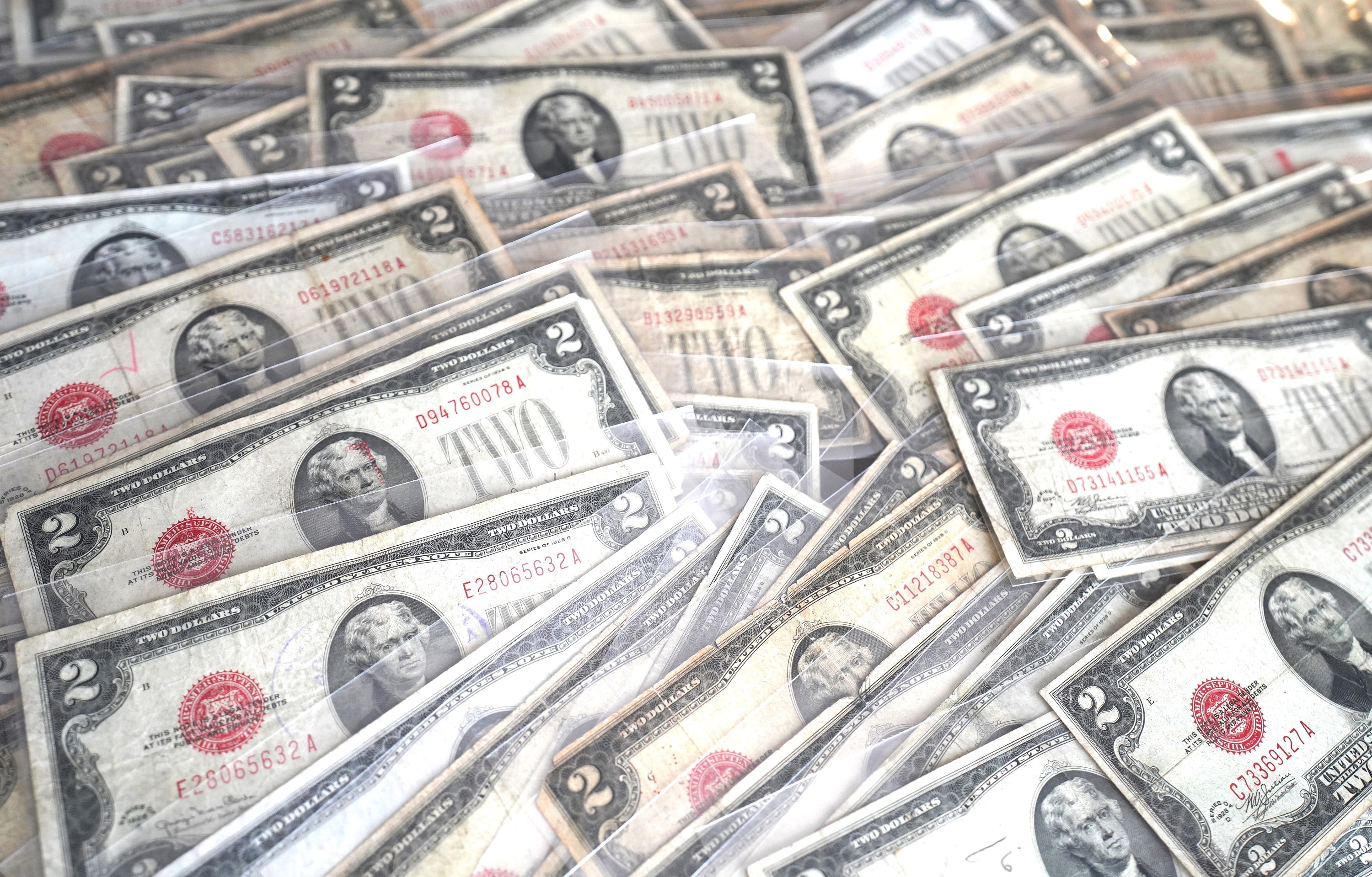 Three (3) Notes, Series 1928 Big Red Seal Two 2 Dollar US Note Old ...