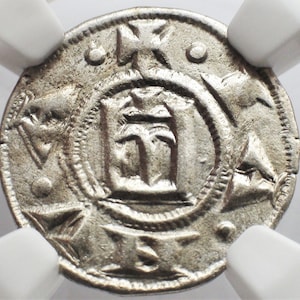 1139-1339 AD Italy Genoa Castle and Crusader Knights Templar Cross Silver Coin of the Middle Ages, Gift Gifts for Men Rare Historic Coins