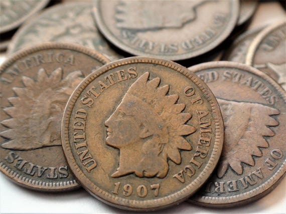 Set of THREE (3) U.S. 1859-1909 Indian Head Pennies, Antique American Cent,  Bronze Penny Coin
