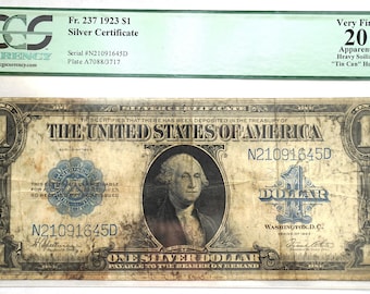 1923 US One 1 Dollar Bill Note Old Currency Paper Money George Washington Silver Certificate Authenticated, Fr. 237 Tin Can Hoard