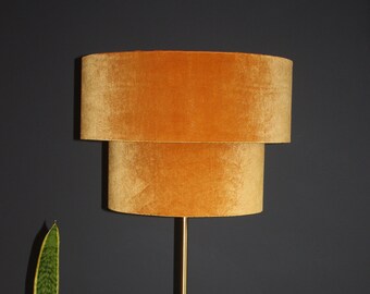 Gold Velvet Tiered Lampshade with Gold fringin and Brushed Gold Velvet Tiered Lampshade with Gold fringin and Brushed