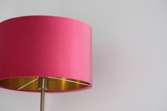 Hot Pink Velvet Lampshade With Brushed Gold Silver Hot Pink Velvet Lampshade With Brushed, Bright Pink Lamp Shade