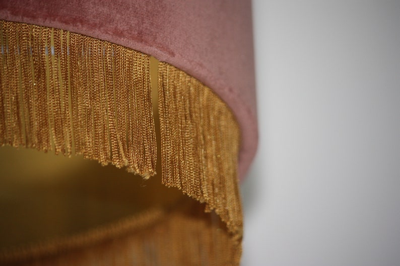 Dusky Pink Velvet Shade With Gold Fringe Trim and Brushed Gold Etsy UK