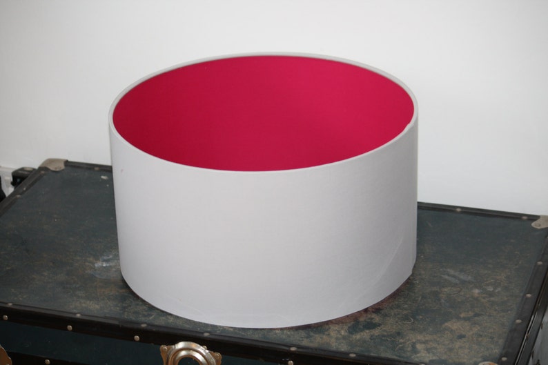 Hot Pink and Light Grey Fabric Handmade Drum Lampshade Etsy